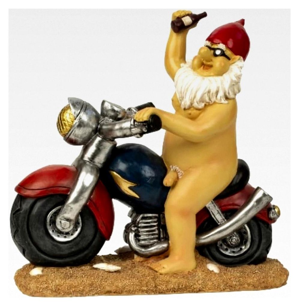 Gartenzwerg Nackter Zwerg auf Motorrad, Höhe ca. 32 cm