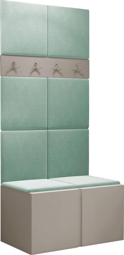 MIRJAN24 Garderoben-Set Orion IV, Garderobe mit Sitzbank mit 8 x Wandpanel 42x42 (Farbe: Cashmere, Manila 11)
