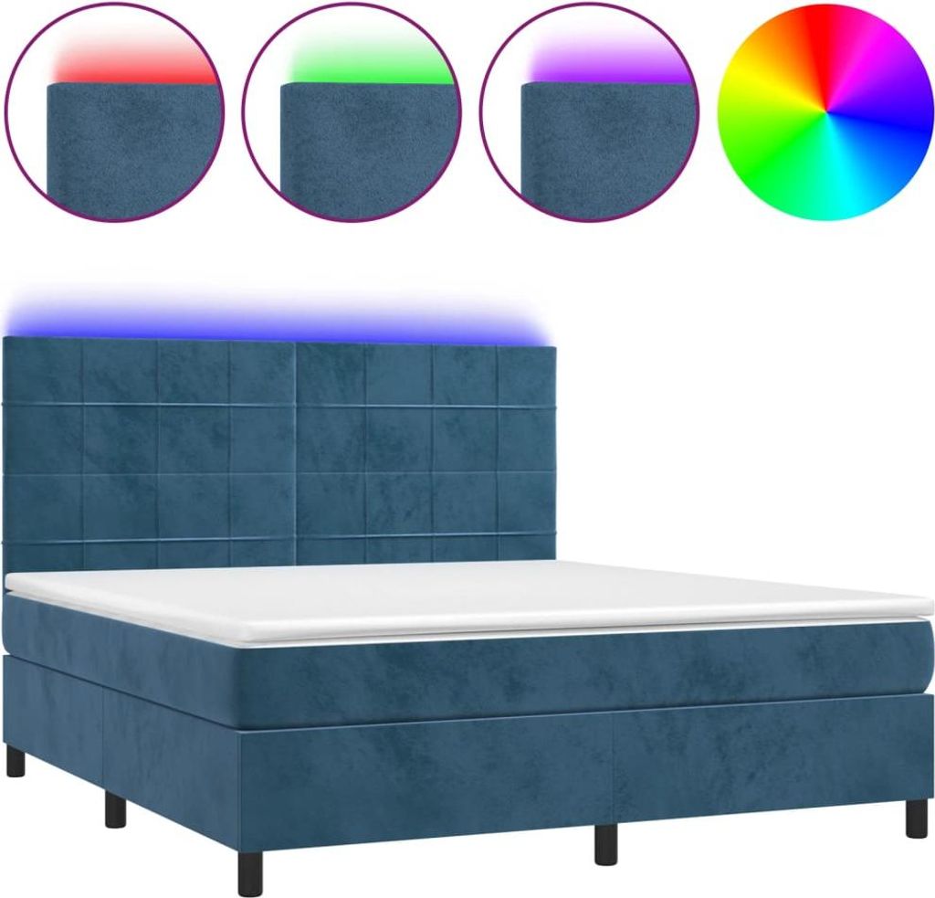 vidaXL Boxspringbett mit Matratze & LED Dunkelblau 160x200 cm Samt