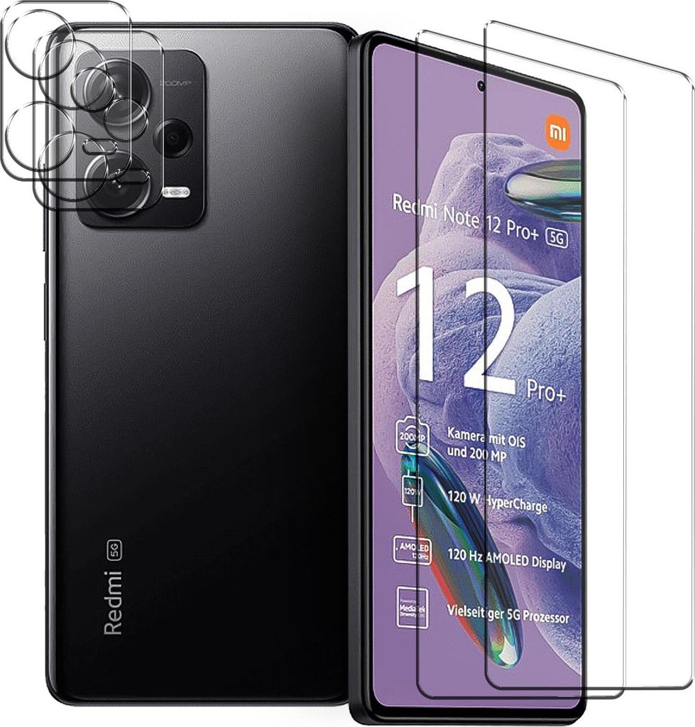 Panzerglas für Xiaomi Redmi Note 12 Pro Plus 5G Schutzfolie 2x Kamera Schutzglas Folie 2x Panzerfolie