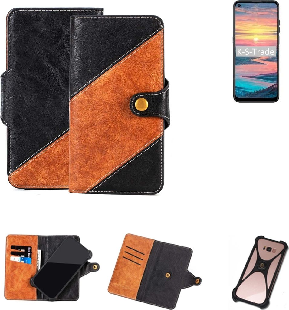 K-S-Trade Handyhülle Schutzhülle Bookstyle Case Wallet-Case kompatibel mit Oukitel K9 Pro Handy Cover Bumper Klapphülle schwarz hellbraun 1x