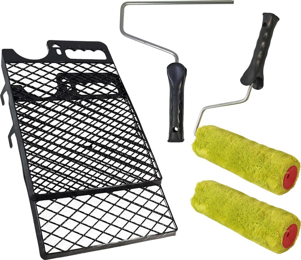 Profi Farbroller Set Malerset Abstreifgitter Steckbügel Malerwalze 4 tlg