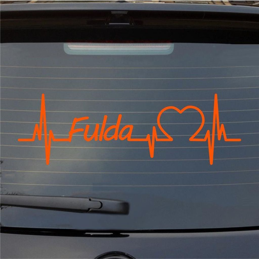 Heckscheibenaufkleber Fulda Herzschlag Puls Fluss Wasser Liebe 55x17 cm Orange Auto Aufkleber Sticker