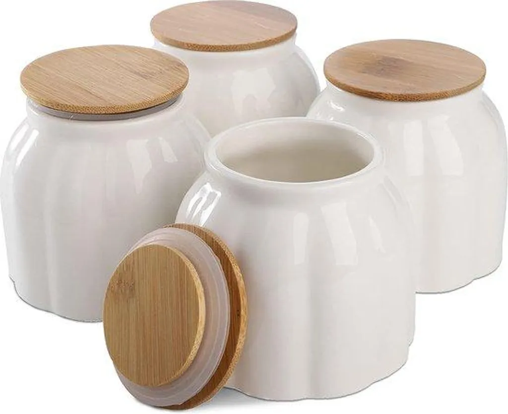 Boîte de conservation en céramique 300ml et couvercle en bambou naturel