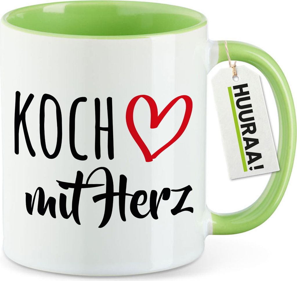 Huuraa Kaffeetasse Koch mit Herz 330ml Grün Keramik Kaffeebecher Geschenkidee