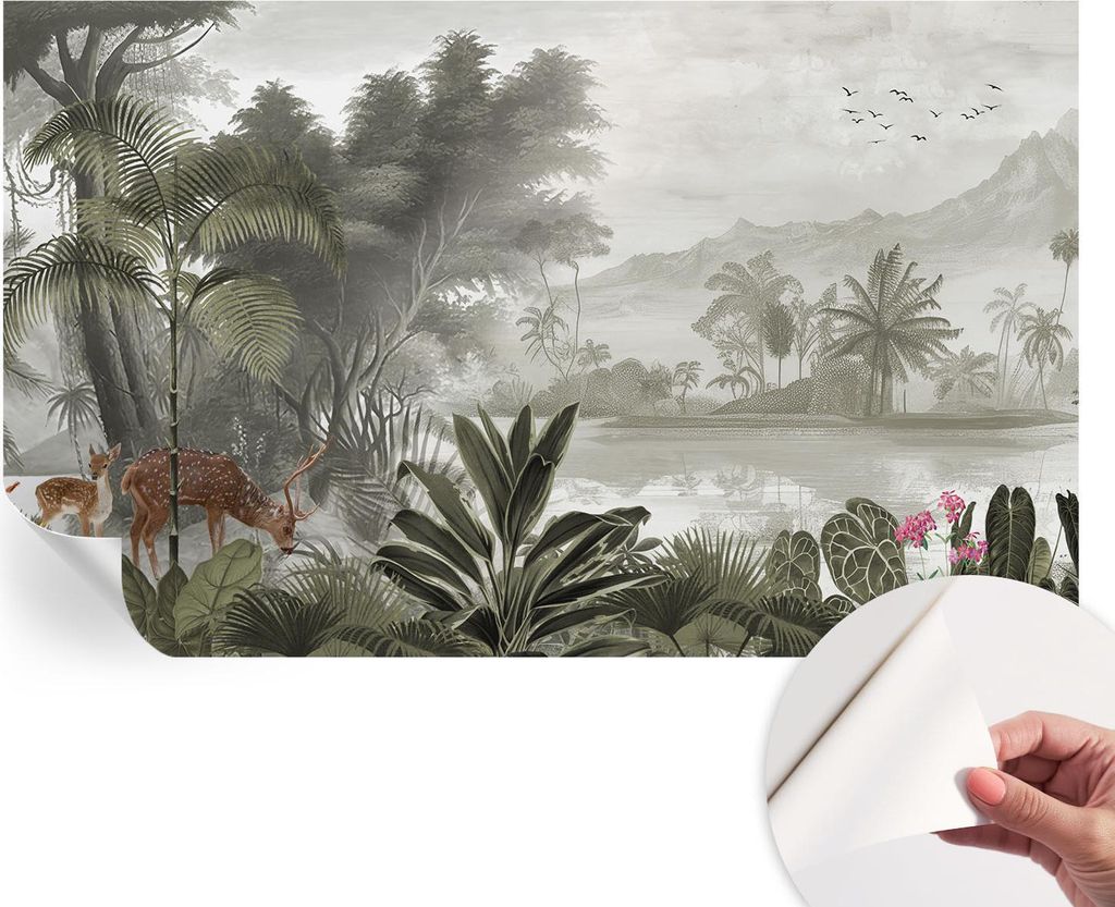 Selbstklebende Wandtapete - Dekorative Tapete für Wohnzimmer - Klebefolie für Wandbilder - Tapetenfolie für Wanddekoration - 416x254 - Tropische...