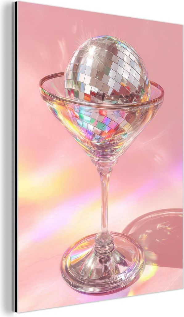 MuchoWow Wanddekoration Metall Metallbild Wandkunst 60x80 cm Martini Glas - Discokugel - Funkelnde Lichtpunkte MuchoWow Aluminium Gemälde - Wandde...