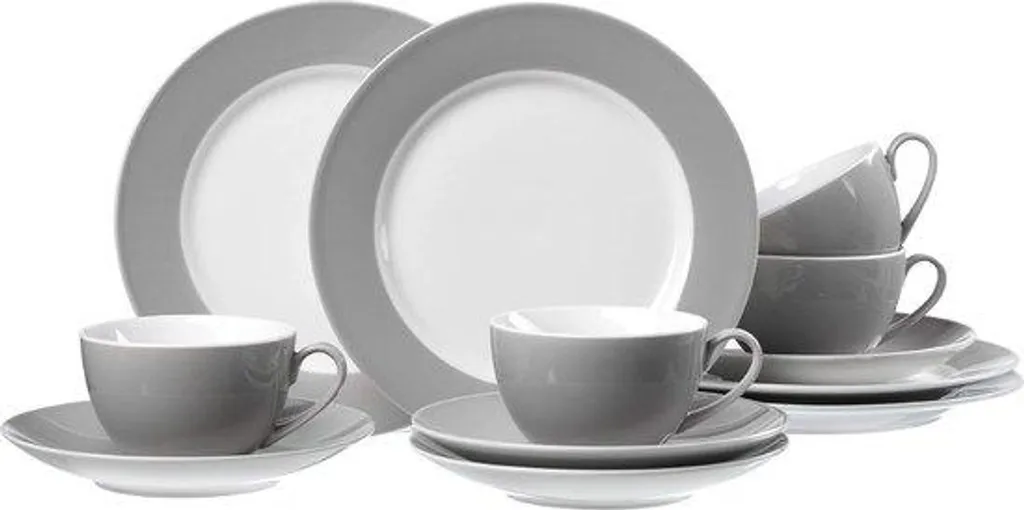 Service de table Doppio gris en porcelaine de 30 pièces pour 6 personnes