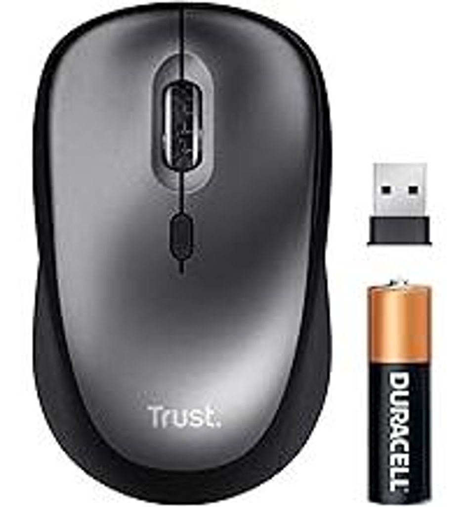Trust Leise Funkmaus mit Batterie für Rechts- und Linkshänder, 800-1600 DPI, 83% Recyclingkunststoff, Verstaubarer USB Mikroempfänger, Kompakte ...