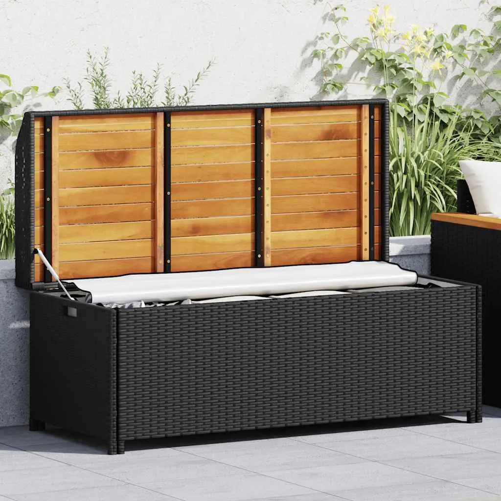vidaXL Banc avec espace de rangement 120 cm en poly rotin noir robuste