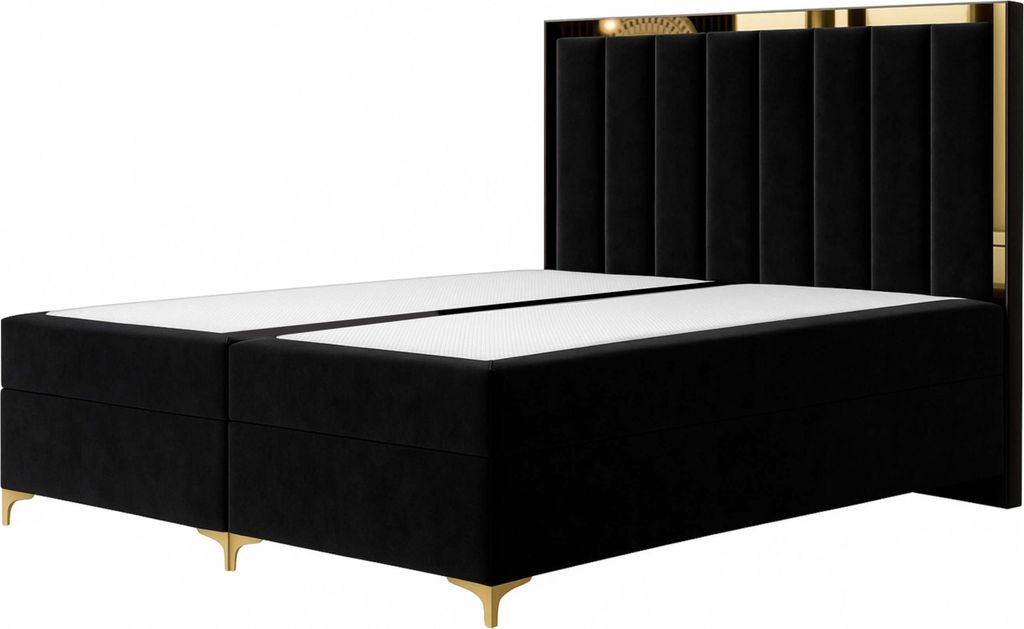 Moebelpaket Bett 160x200 cm mit Bettkasten, Boxspringbett mit Pocket-Matratze, Eleganter Magic Velvet-Stoffbezug, Kollektion Bahama, Schwarz