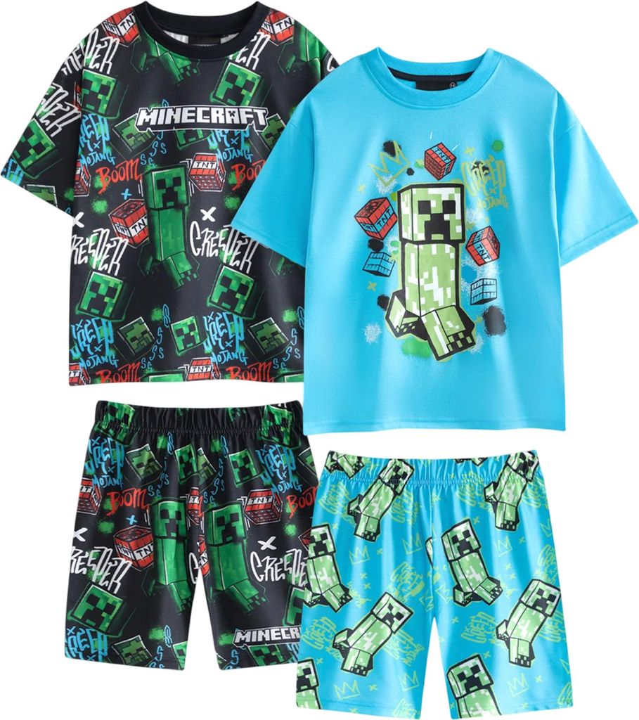 Minecraft - Schlafanzug mit Shorts für Jungen, kurzärmlig (2er-Pack) NS9301 (146-152) (Bunt)