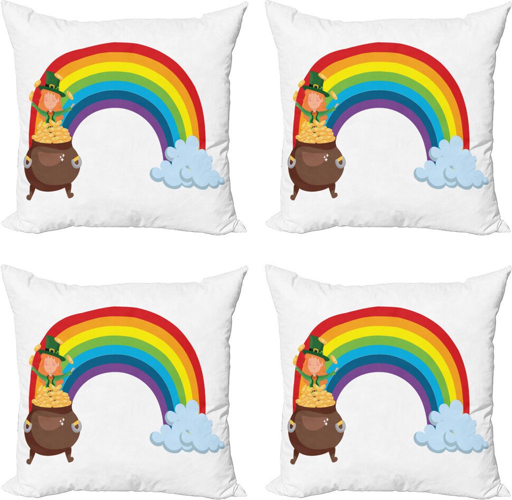 ABAKUHAUS Elf Kissenbezug Set (4 Stück), Irish St Patrick Tagesregenbogen, Moderner Doppelseitiger Digitaldruck, 50 cm x 50 cm, Mehrfarbig