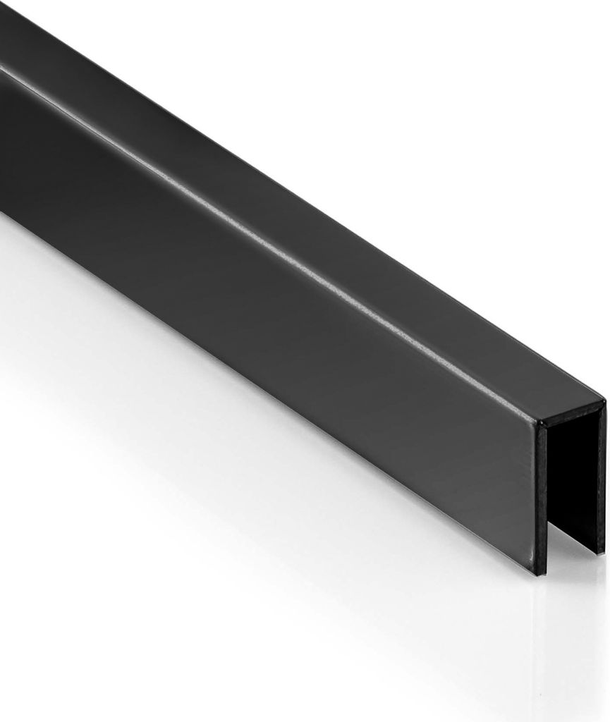Deko Bordüre U-Profil Zierleiste Fliesenschiene Edelstahl V2A L250cm 3mm schwarz glänzend