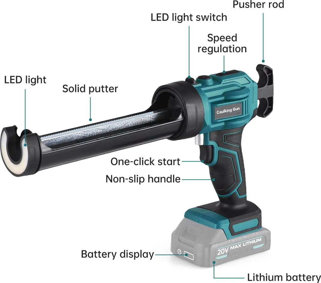 Pistolet à mastic électrique 20V à 4 vitesses avec éclairage LED intégré - 7