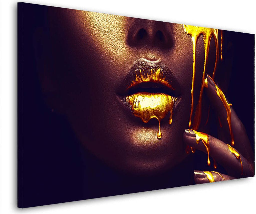 Frau, Gesicht Gold Style Leinwandbild Wandbild Kunstdruck XL Wanddeko: 90x50x4cm