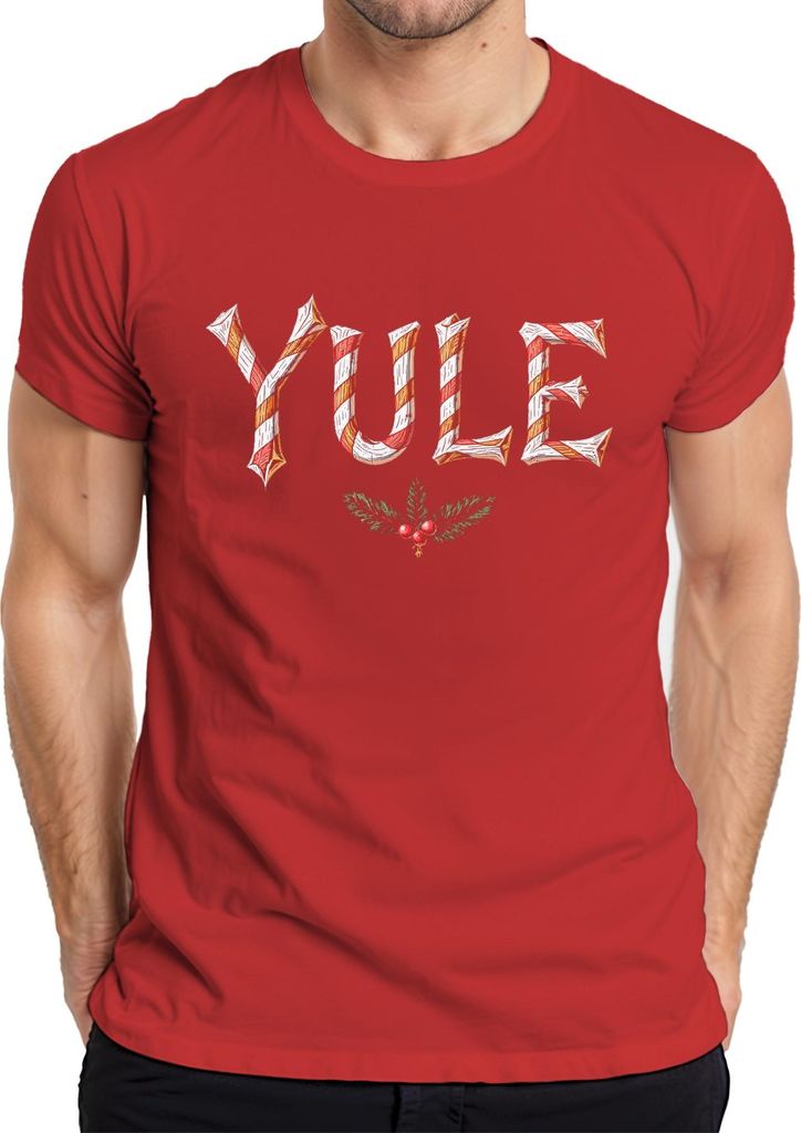 YULE Weihnachten Zuckerstange Stechpalme Vintage Geschenk Herren T-Shirt, Rot, S