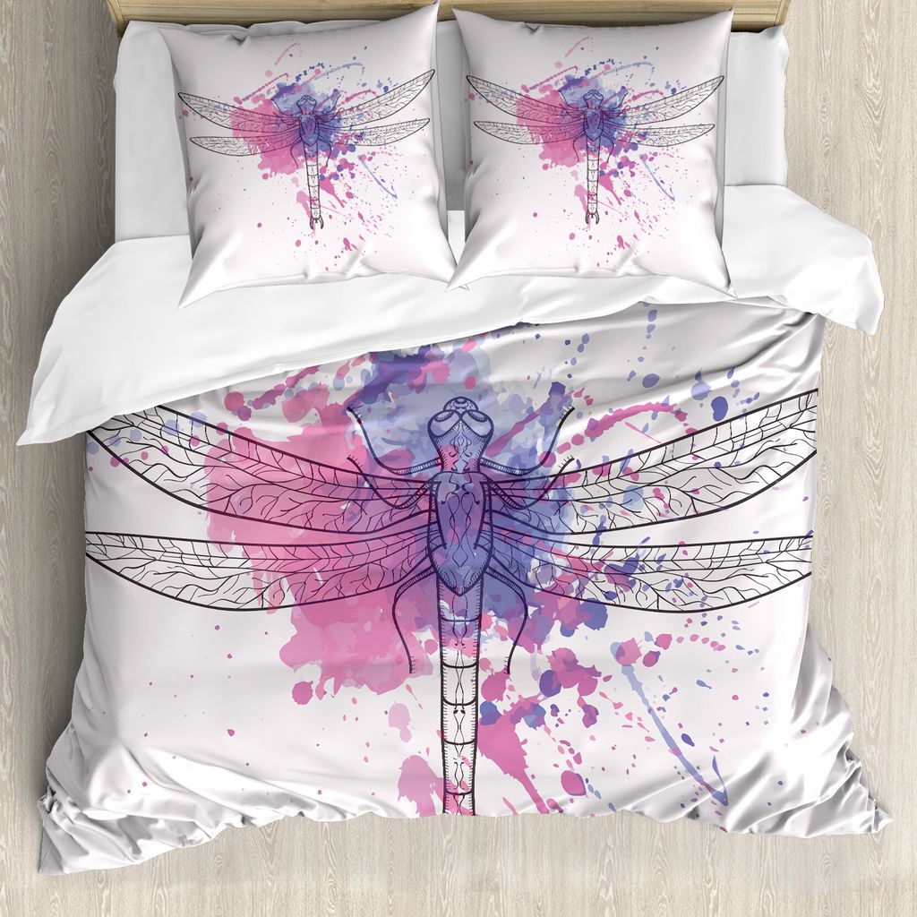ABAKUHAUS Libelle Bettbezug, Grunge Moth Dragonfly, Milbensicher Allergiker geeignet mit Kissenbezügen, 155 cm x 220 cm - 80 x 80 cm, Schwarz Wei...
