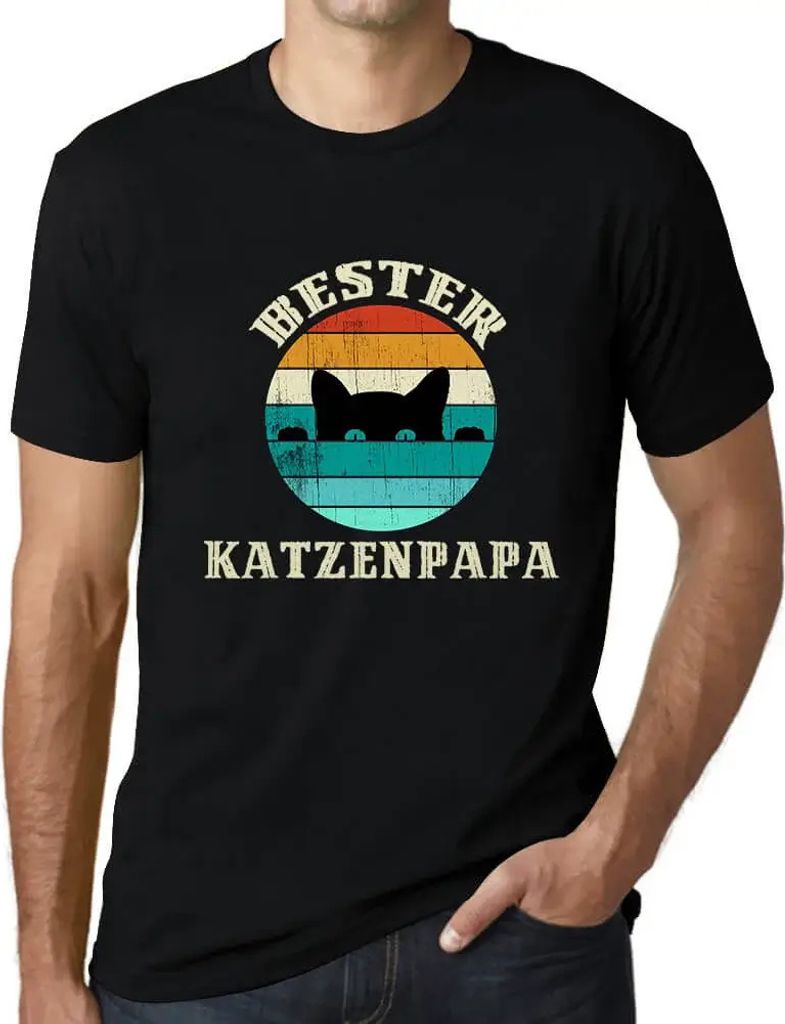 Herren Grafik T-Shirt Bester Katzenpapa Öko-Verantwortlich Vintage Jahrgang Kurzarm Lustige Druck Geburtstag Geschenk Mann