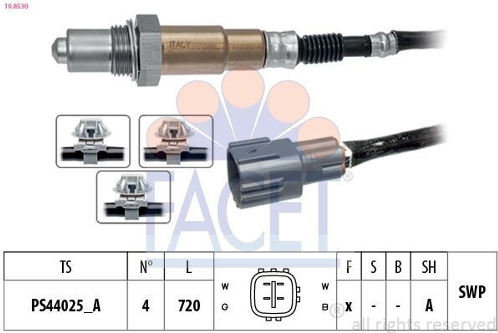 FACET Lambdasonde für TOYOTA AVENSIS Kombi (T25) Beheizt Planarsonde 720mm 10.8530