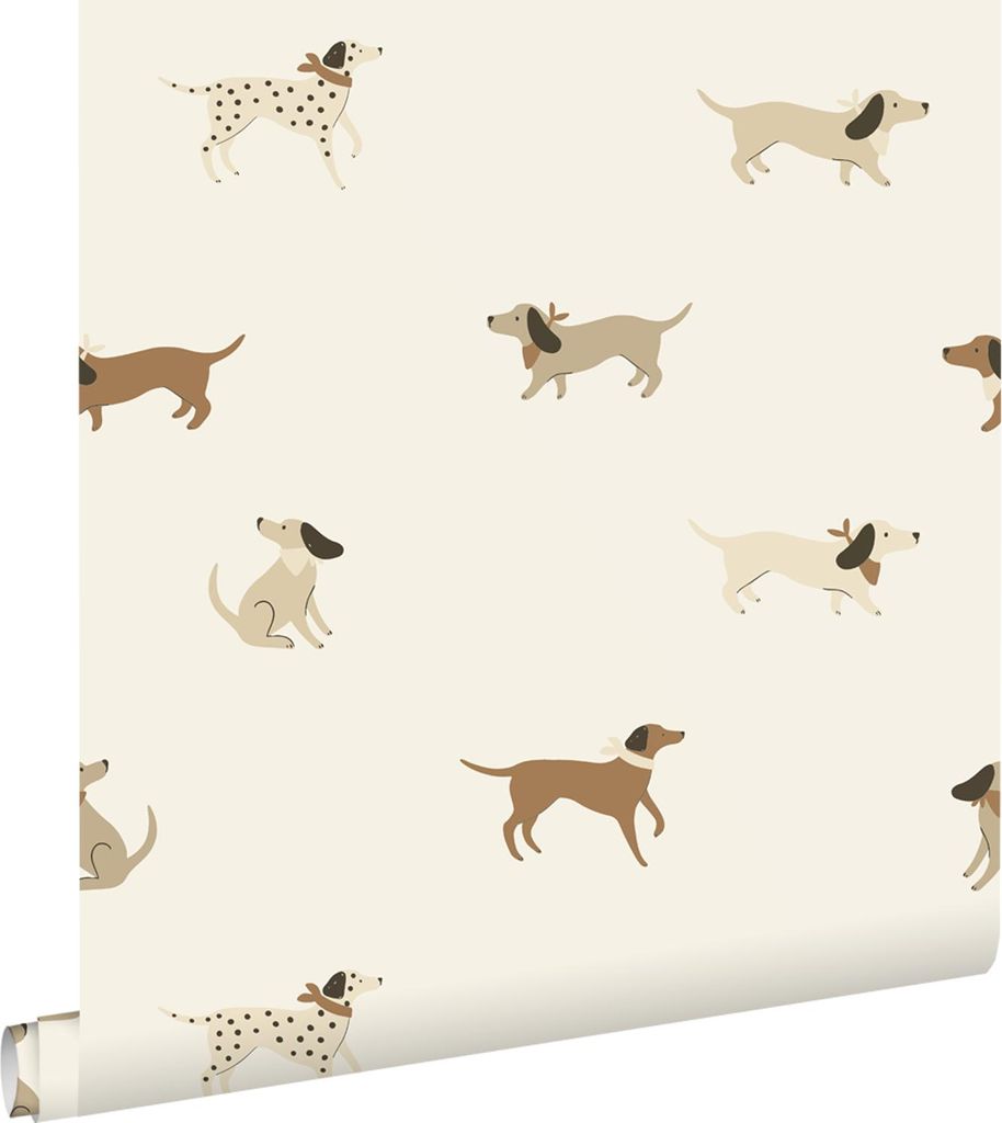 ESTAhome Tapete Hunde Weiß und Beige 50 x 900 cm