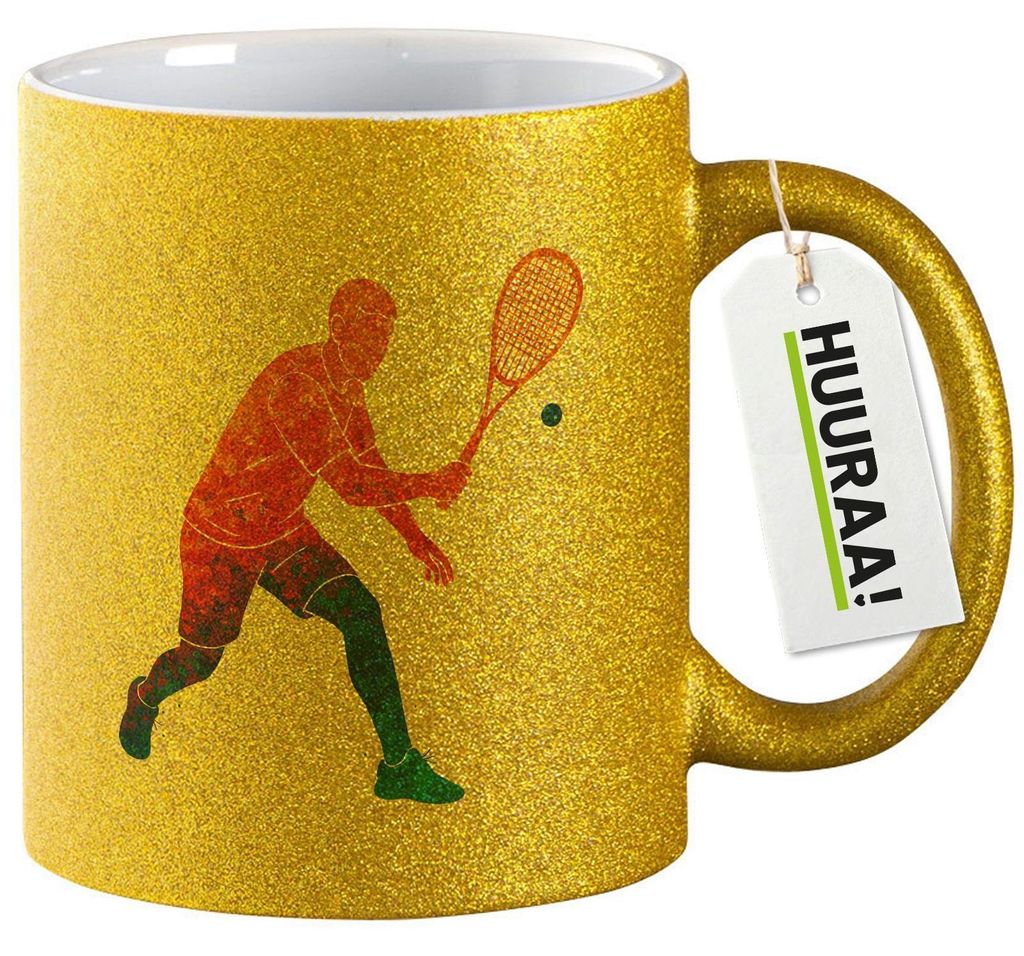 Huuraa Glitzertasse Squash bunte Silhouette 330ml Gold Keramik Kaffeebecher Geschenkidee