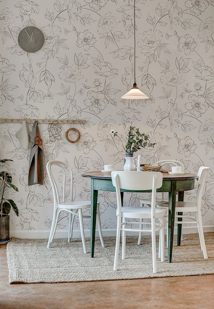 Coloray Fototapete 290x290 cm An Einer Wand Latex Latextapete - Skizzierte Blumen