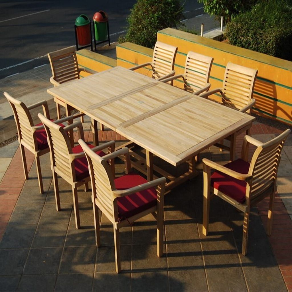 Teako Design Gartenmöbel Set Teak Massivholz - 8 Stapelstühle + Ausziehtisch 180-240cm - Sitzgruppe Cosenza Parma wetterfest (180 - 240 cm, 120 cm)