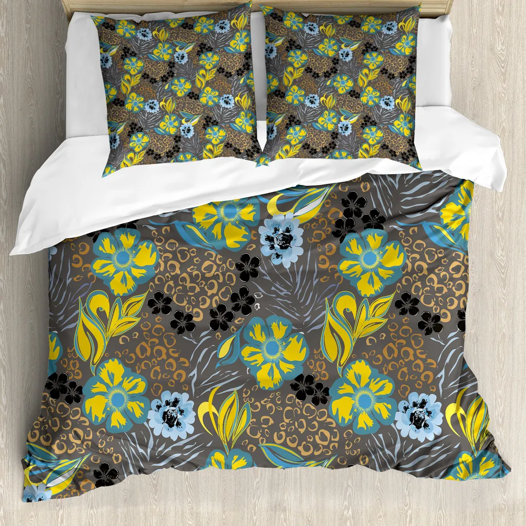 Set Copripiumino Moderno 155x220 ABAKUHAUS - Fiori Astratti Design