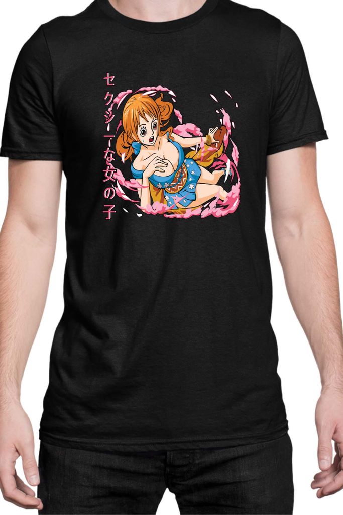 Herren T-Shirt Japan Manga Anime Comics Animation One Manga Piece Anime Nami Hero, Man S / Schwarz