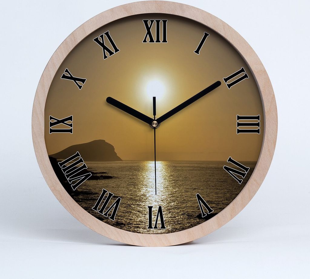 Holzuhr 20fi cm wanduhr - schwarze Spitzen - Meer Sonnenuntergang