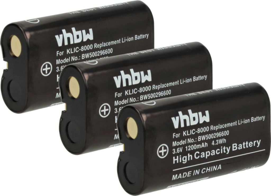 vhbw 3x Akku Ersatz für Kodak Klic-8000, RB50 für Kamera (1200 mAh, 3,6 V, Li-Ion)