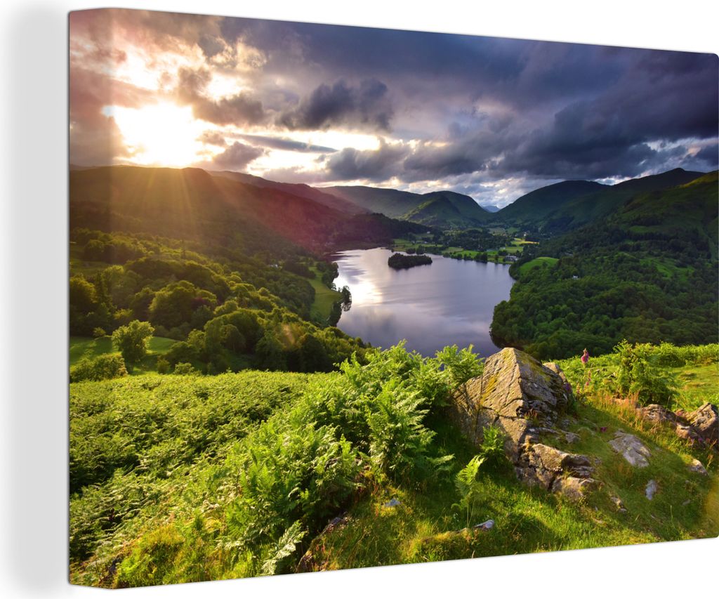 OneMillionCanvasses - Leinwandbilder - 140x90 cm, Sonnenuntergang im Lake District National Park in England, Wandbilder Kunstdruck Wanddekoration...