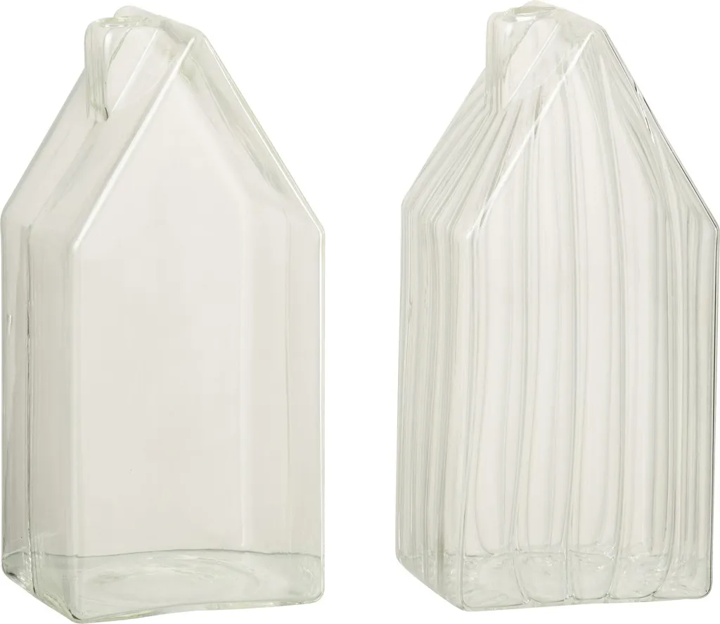 J-Line Maison Unicolore Rayé Verre Transparent Large Assorti 2 Pièces