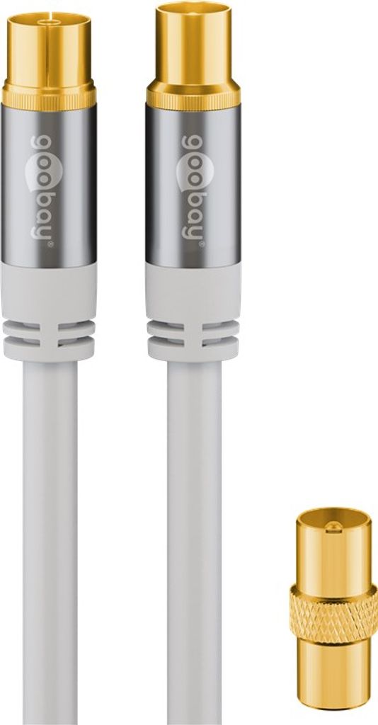 Goobay 70319 TV Antennenkabel (135 dB typ), 4x geschirmt, 5 m, Weiß - vergoldet, Koax-Buchse > Koax-Stecker