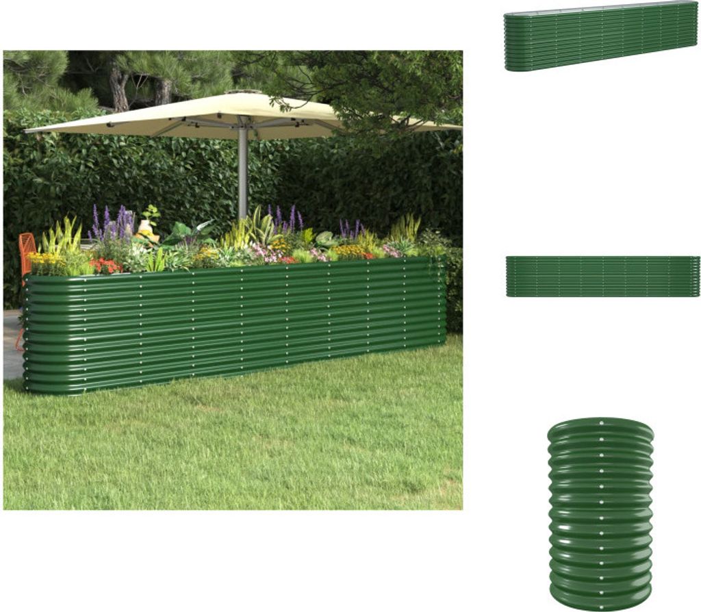 vidaXL Hochbeet Pulverbeschichteter Stahl 332x40x68 cm Grün - Blumentöpfe & Pflanzgefäße