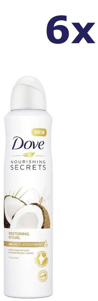 6x Dove Deospray – Restoring Ritual, kokos & jasmijn, 150 Productafbeelding 