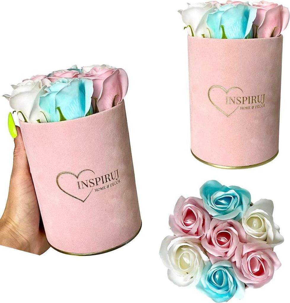 Flowerbox Inspiruj - Rosa Box mit Seifenrosen - Nr. 13 Blau-Rosa-Mix