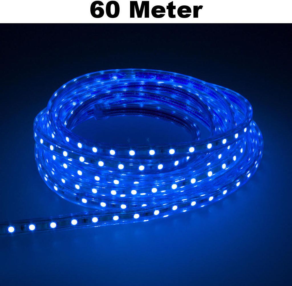 Leuchtstreifen SMD2835 60 LED/Meter LED Strip Stripe Lichtleiste Lichterkette Lichtband Lichtstreifen Band Blau 60 Meter Länge Komplett Set