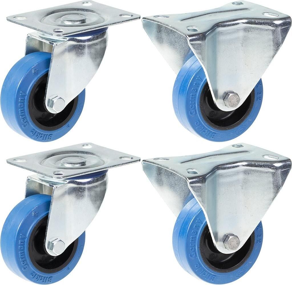 80mm 3" Lenkrollen aus blauem Gummi, drehbar und feststehend, 560kg Tragkraft, 4er Set
