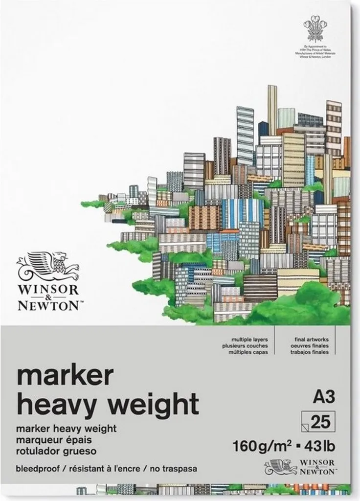 Winsor & Newton Carta Marker A3 160g - Blocco 25 Fogli Anti-Sbavatura