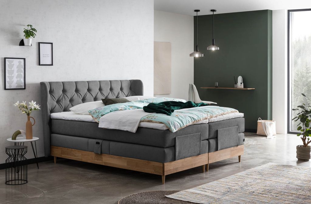 Belanoti EON Boxspringbett 180x200 elektrisch verstellbar 7-Zonen Taschenfederkern Matratze inkl Visco Topper Bett 180x200 mit Motor in der Farbe A...