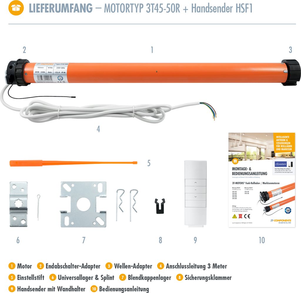 3T Markisenmotor Funk - 30Nm Für Gelenkmarkisen Bis 3m