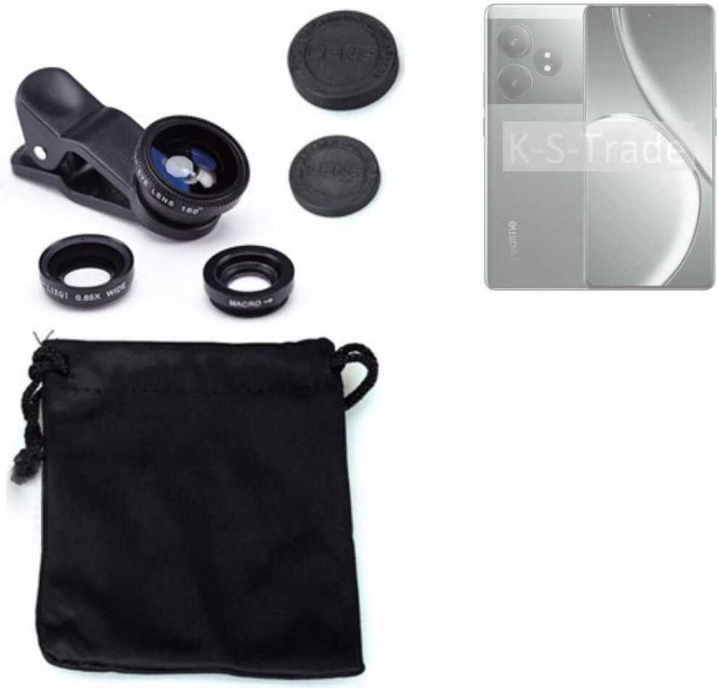 K-S-Trade Smartphone Kamera Linsen Set Kompatibel mit Realme GT 6T 3in1 Clip-On Kamera Adapter Macro Weitwinkel FishEye Fischauge Objektiv Linse