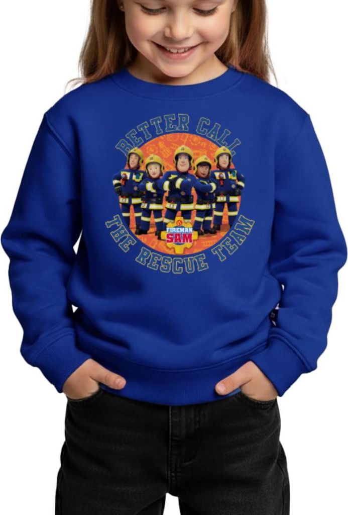 Spreadshirt Feuerwehrmann Sam Better Call The Rescue Team Kinder Premium Pullover, 158/164 (12 Jahre), Royalblau