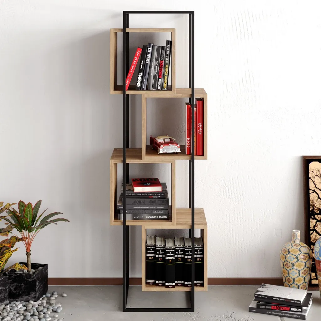 Petite Bibliothèque Prada Gain de Place 52cm - Noyer et Noir Robuste - 2
