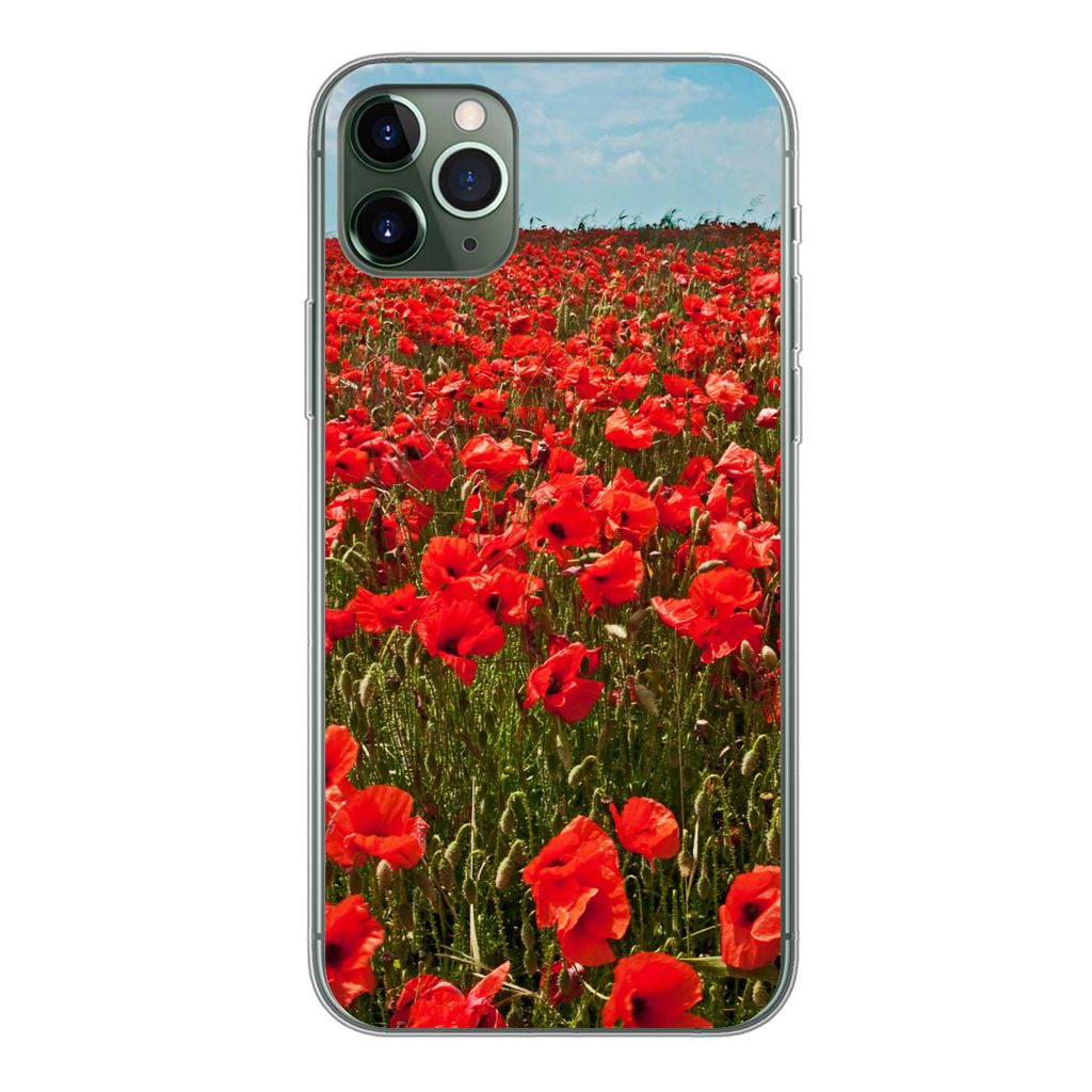 MuchoWow Handyhülle Schutzhülle Hülle für iPhone 11 Pro Max Eine Wiese voller Mohnblumen Silikon Softcase Handy Hülle - Schutz