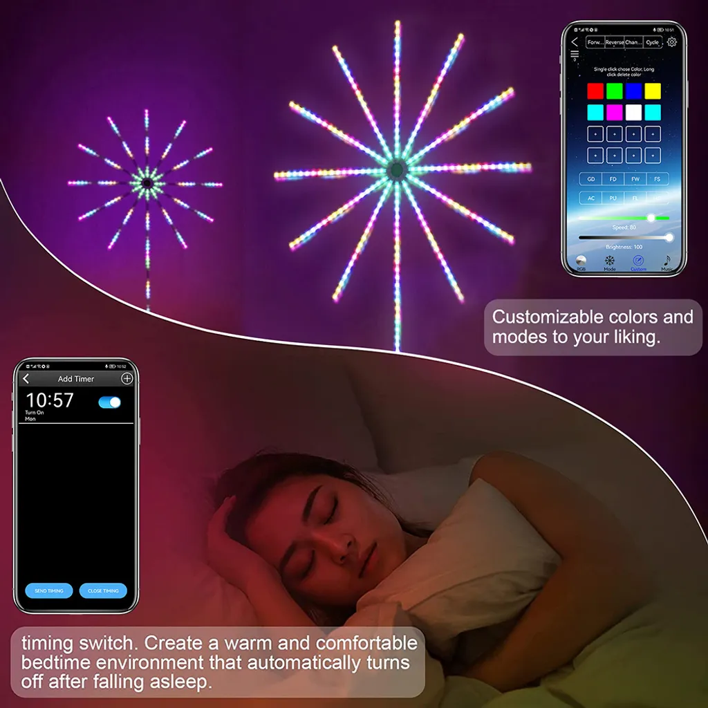 Ruban LED Feu d'Artifice 100cm Bluetooth avec Musique Sync et USB - 7