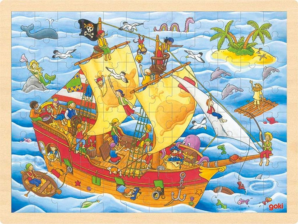 goki Einlegepuzzle 96T Piraten Holz 30x40cm