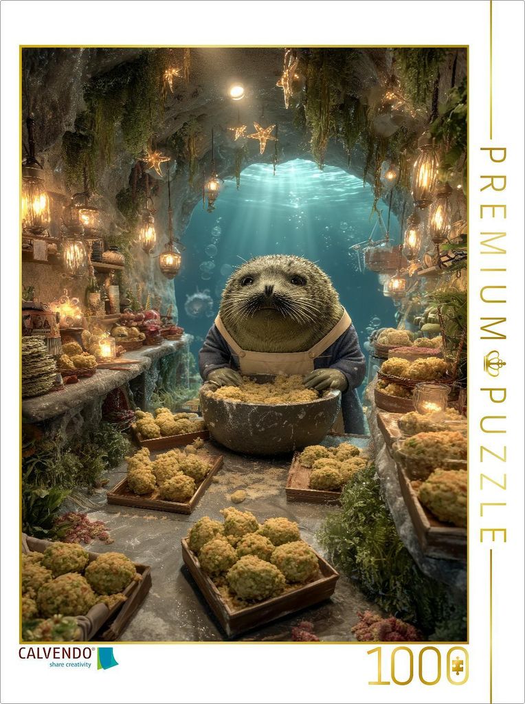 CALVENDO Puzzle Otter als Bäcker unter dem Meer | 1000 Teile Lege-Größe 64x48cm Foto-Puzzle für glückliche Stunden
